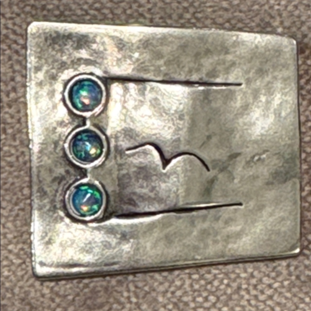 Artistic Silver Wave Pendant Opal Accents Bird Flight 925 Shabool Didae Israel
